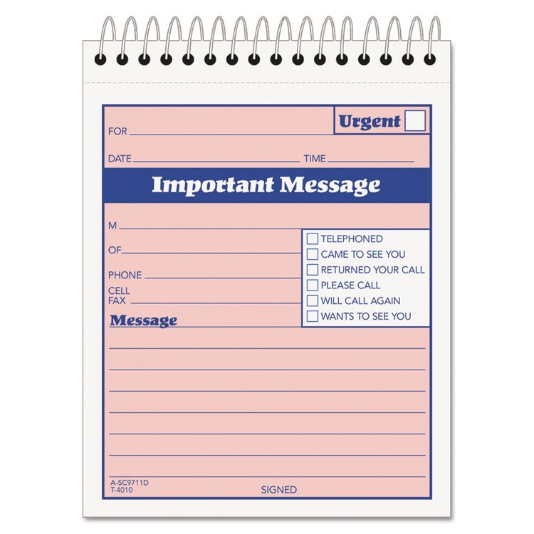 TOPS Telephone Message Book with Fax/Mobile Section, Two-Part Carbonless, 4.25 x 5.5, 50 Forms Total (TOP4010)