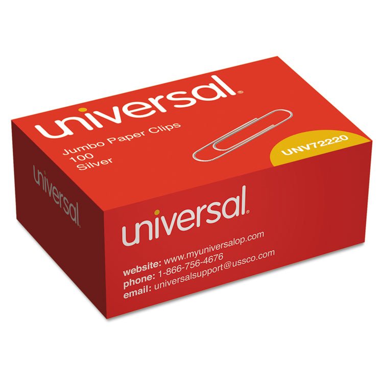 Universal Paper Clips, Jumbo, Smooth, Silver, 100/Box (UNV72220BX)