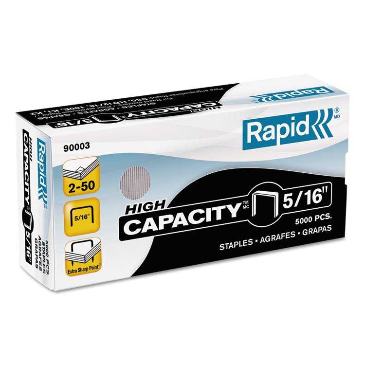 Rapid High Capacity Staples, 0.31" Leg, 0.5" Crown, Steel, 5,000/Box (RPD90003)