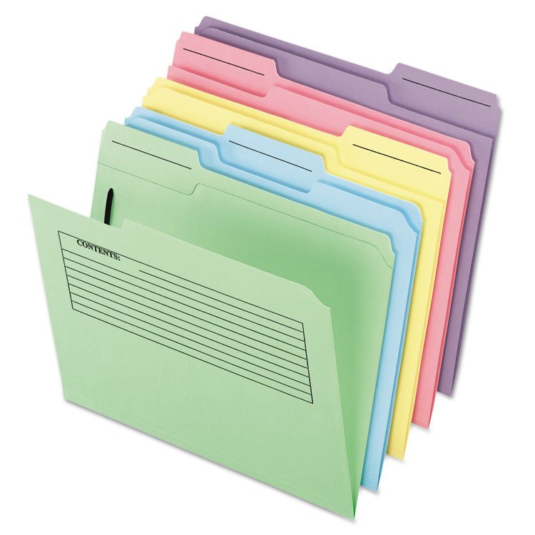 Pendaflex Printed Notes Fastener Folder, 1 Fastener, Letter Size, Assorted Colors, 30/Pack (PFX45270)