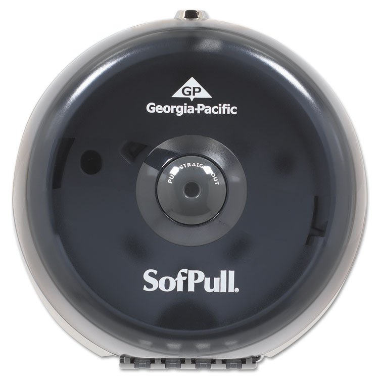 Georgia Pacific Professional SofPull Mini Center-Pull Single-Roll Bath Tissue Dispenser, 8.75 x 7 x 9, Smoke (GPC56513)