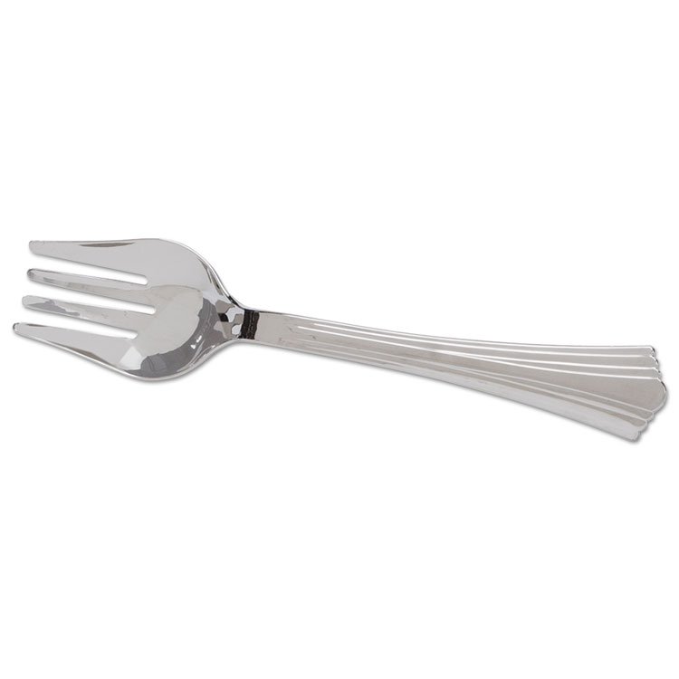 WNA Heavyweight Plastic Serving Forks, Reflections, 10", Silver, 60/Carton (WNARFVFK10)