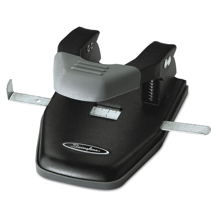 Swingline 28-Sheet Comfort Handle Steel Two-Hole Punch, 1/4" Holes, Black/Gray (SWI74050)