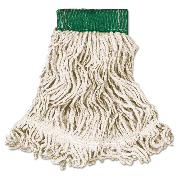Rubbermaid Commercial Super Stitch Looped-End Wet Mop Head, Cotton/Synthetic, Medium, Green/White (RCPD252WHI)