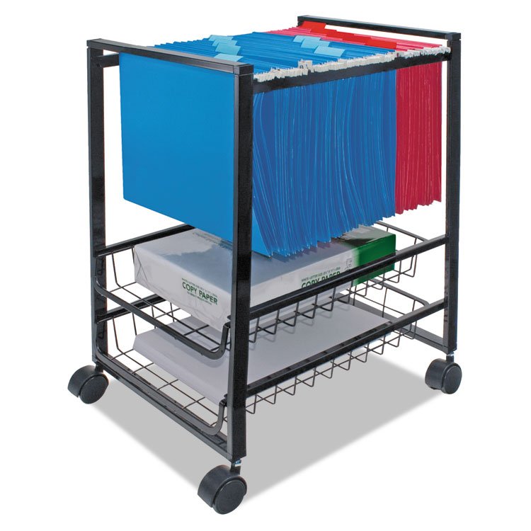 Advantus Mobile File Cart with Sliding Baskets, Metal, 2 Drawers, 1 Bin, 12.88" x 15" x 21.13", Black (AVT34075)