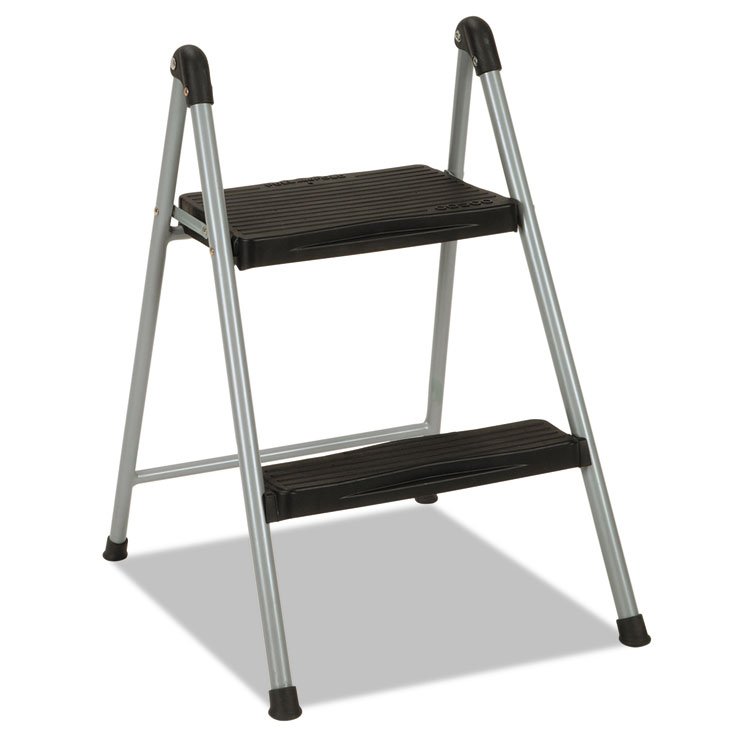 Cosco Folding Step Stool, 2-Step, 200 lb Capacity, 16.9" Working Height, Platinum/Black (CSC11024PBL1E)