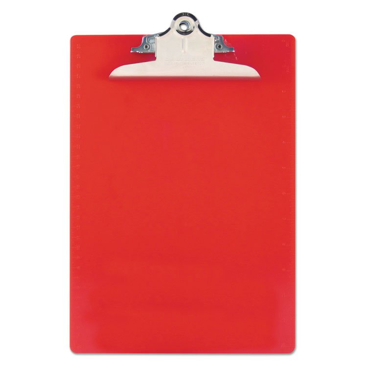 Saunders Recycled Plastic Clipboard with Ruler Edge, 1" Clip Capacity, Holds 8.5 x 11 Sheets, Red (SAU21601)