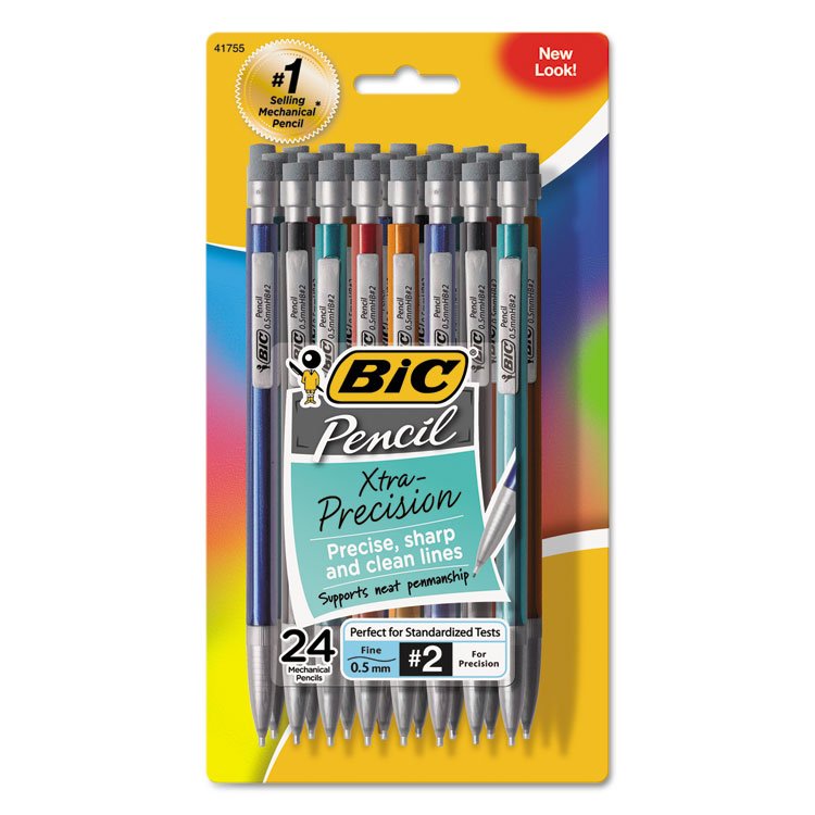 BIC Xtra-Precision Mechanical Pencil Value Pack, 0.5 mm, HB (#2), Black Lead, Assorted Barrel Colors, 24/Pack (BICMPLMFP241)