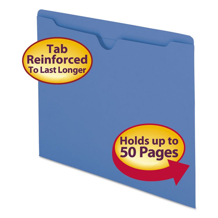 Smead Colored File Jackets with Reinforced Double-Ply Tab, Straight Tab, Letter Size, Blue, 100/Box (SMD75502)