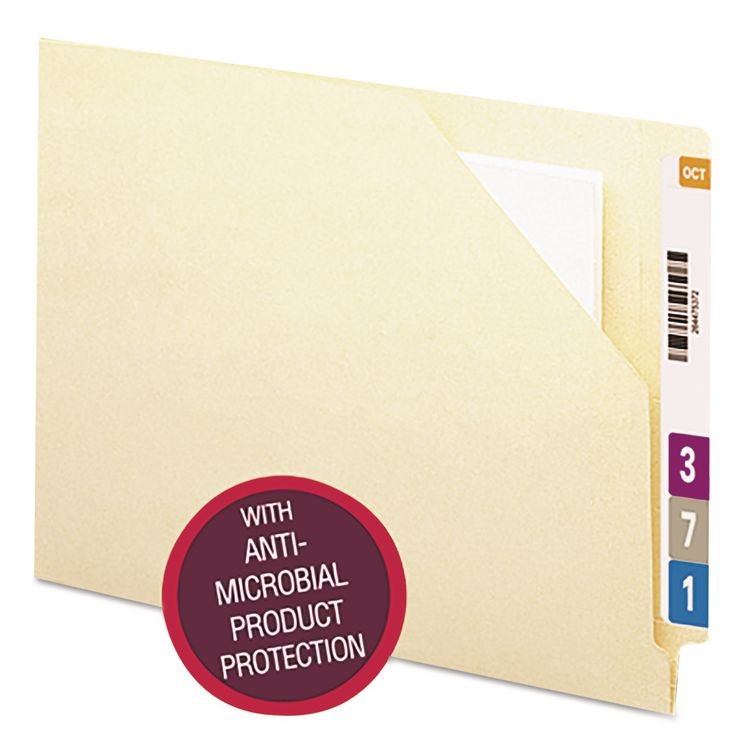 Smead End Tab File Jacket with Antimicrobial Product Protection, Shelf-Master Reinforced Straight Tab, Letter Size, Manila, 100/Box (SMD75715)