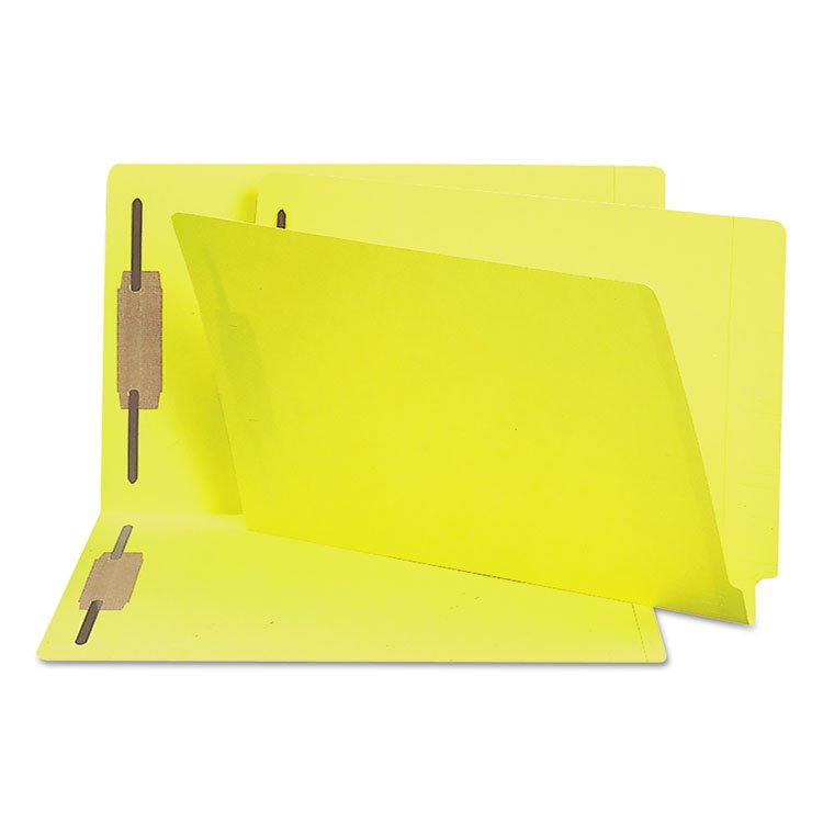 Smead Heavyweight Colored End Tab Fastener Folders, 0.75" Expansion, 2 Fasteners, Legal Size, Yellow Exterior, 50/Box (SMD28940)