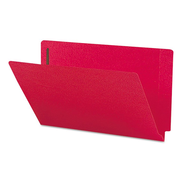 Smead Heavyweight Colored End Tab Fastener Folders, 0.75" Expansion, 2 Fasteners, Legal Size, Red Exterior, 50/Box (SMD28740)