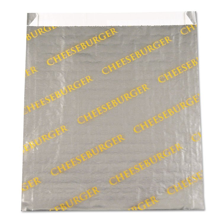 Bagcraft Foil/Paper/Honeycomb Insulated Bag, Cheeseburger Labeling, 6" x 0.75" x 6.5", Gray/Yellow, 1,000/Carton (BGC300524)