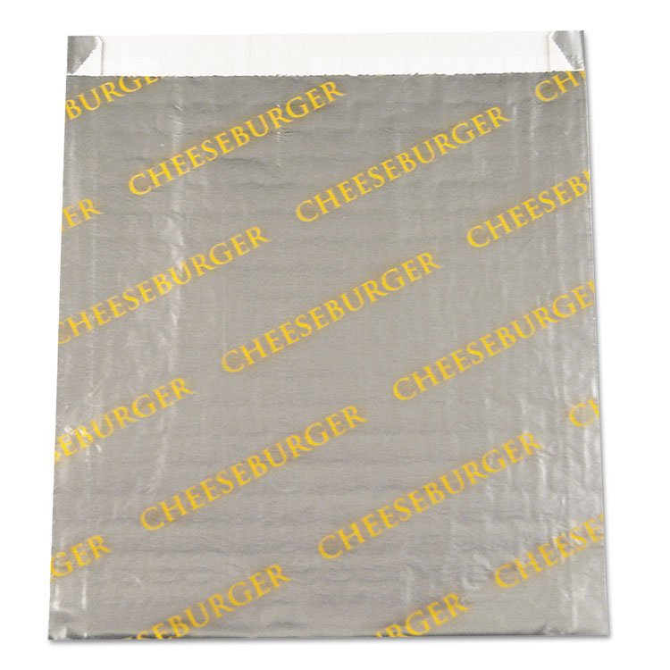 Bagcraft Foil/Paper Bag, Cheeseburger Labeling, 6" x 0.75" x 6.5", Silver/Yellow, 1,000/Carton (BGC300529)