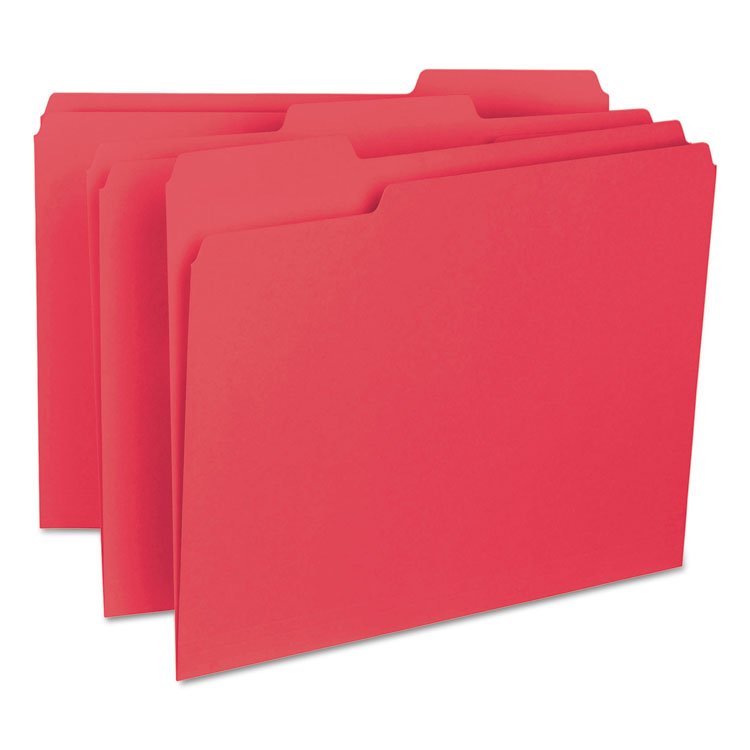Smead Interior File Folders, 1/3-Cut Tabs: Assorted, Letter Size, 0.75" Expansion, Red, 100/Box (SMD10267)