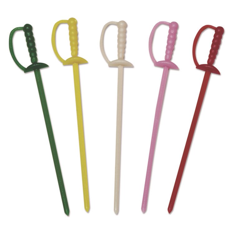 AmerCareRoyal Sword Picks, Plastic, 3.25", Assorted Colors, 10,000/Carton (RPPRP147)