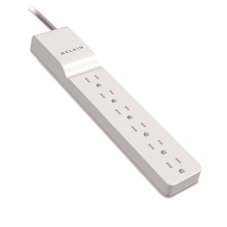 Belkin Home/Office Surge Protector, 6 AC Outlets, 4 ft Cord, 720 J, White (BLKBE10600004)