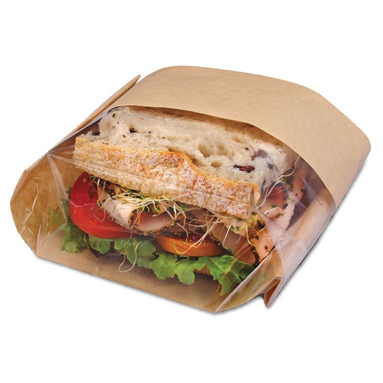 Bagcraft Dubl View Sandwich Bags, 9.5" x 5.75" x 2.75", Natural Brown/Clear, 500/Carton (BGC300094)