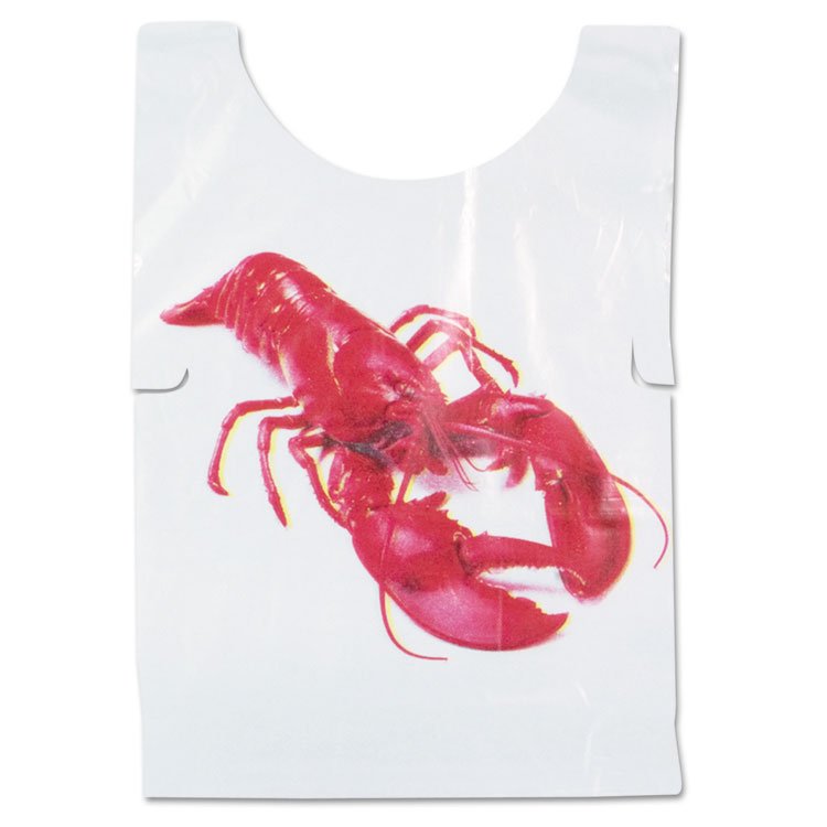 AmerCareRoyal Poly Lobster Bib, Adult, White, 500/Box, 5 Boxes/Carton (RPPPB25)