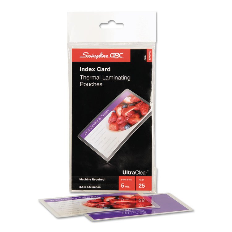 GBC UltraClear Thermal Laminating Pouches, 5 mil, 5.5" x 3.5", Gloss Clear, 25/Pack (GBC3202002)