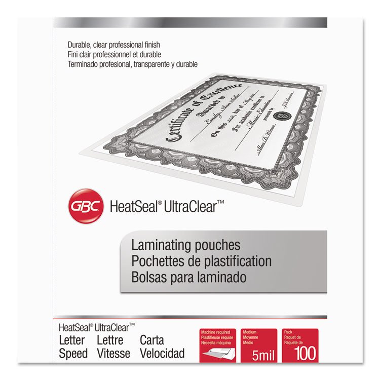 GBC UltraClear Thermal Laminating Pouches, 5 mil, 9" x 11.5", Gloss Clear, 100/Box (GBC3200587)