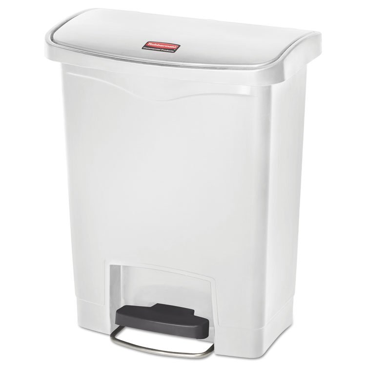 Rubbermaid Commercial Slim Jim Streamline Resin Step-On Container, Front Step Style, 8 gal, Polyethylene, White (RCP1883555)