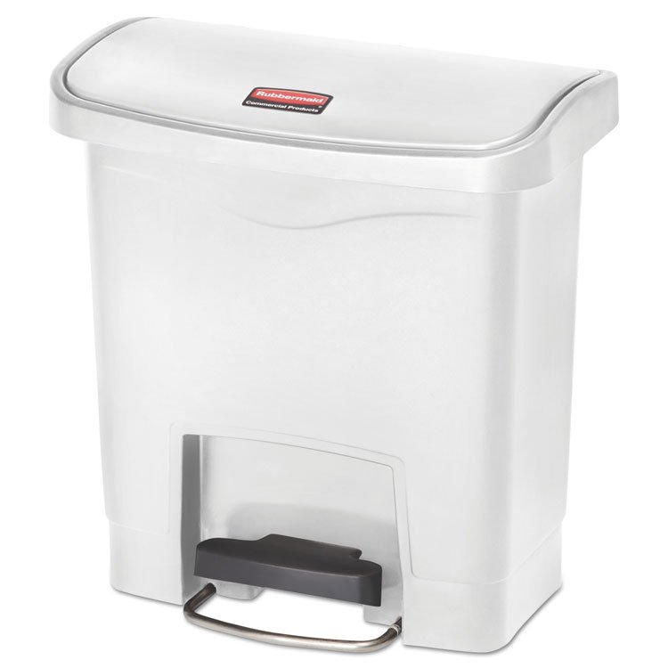 Rubbermaid Commercial Slim Jim Streamline Resin Step-On Container, Front Step Style, 4 gal, Polyethylene, White (RCP1883554)