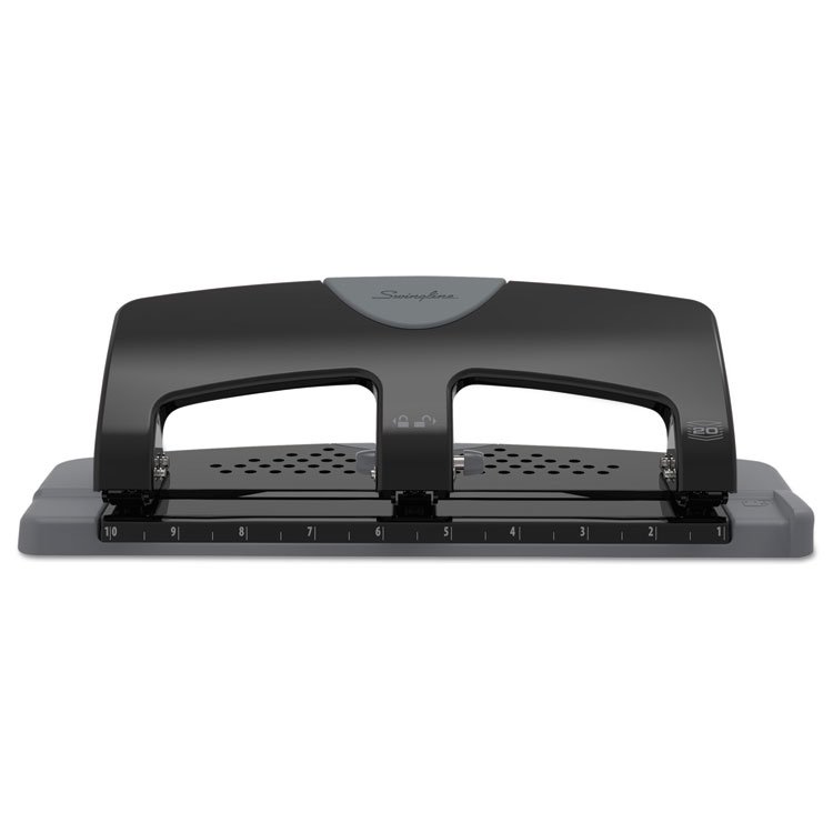 Swingline 20-Sheet SmartTouch Three-Hole Punch, 9/32" Holes, Black/Gray (SWI74133)