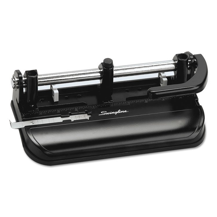 Swingline 32-Sheet Lever Handle Heavy-Duty Two- to Seven-Hole Punch, 9/32" Holes, Black (SWI74350)