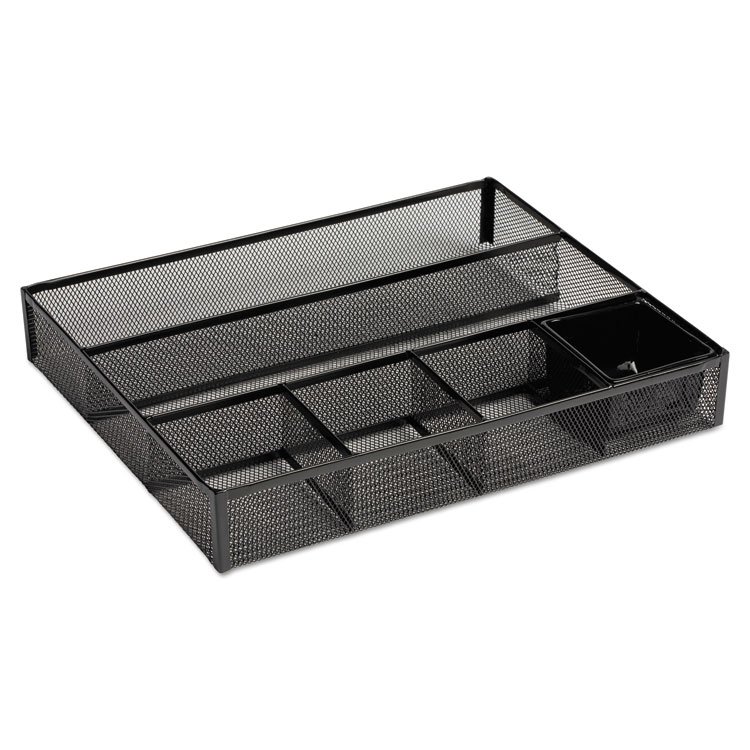 Rolodex Metal Mesh Deep Desk Drawer Organizer, Six Compartments, 15.25 x 11.88 x 2.5, Black (ROL22131)