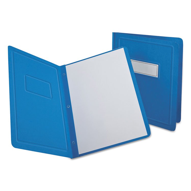 Oxford Title Panel and Border Front Report Cover, 3-Prong Fastener, Panel and Border Cover, 0.5" Cap, 8.5 x 11, Light Blue, 25/Box (OXF52501)