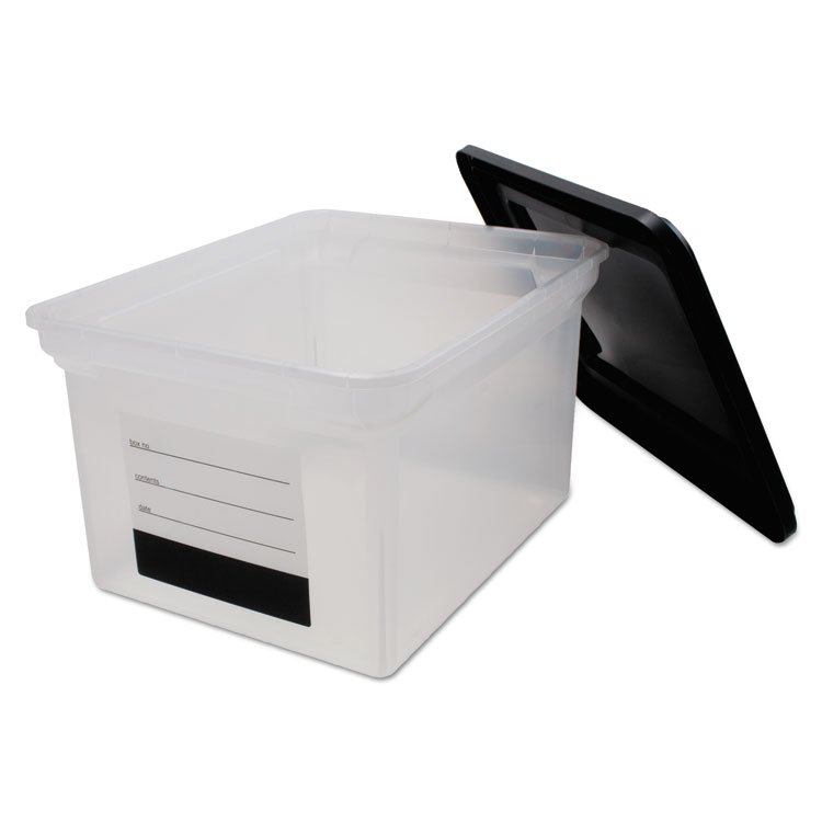 Innovative Storage Designs File Tote with Contents Label, Letter/Legal Files, 17.75" x 14" x 10.25", Clear/Black (AVT55802)