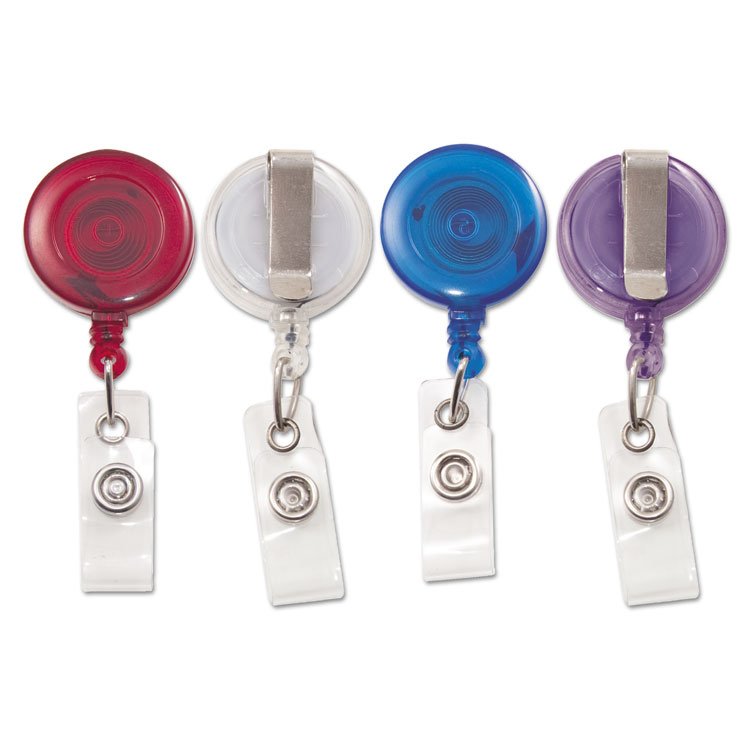 Advantus Translucent Retractable ID Card Reel, 30" Extension, Assorted Colors, 4/Pack (AVT75464)