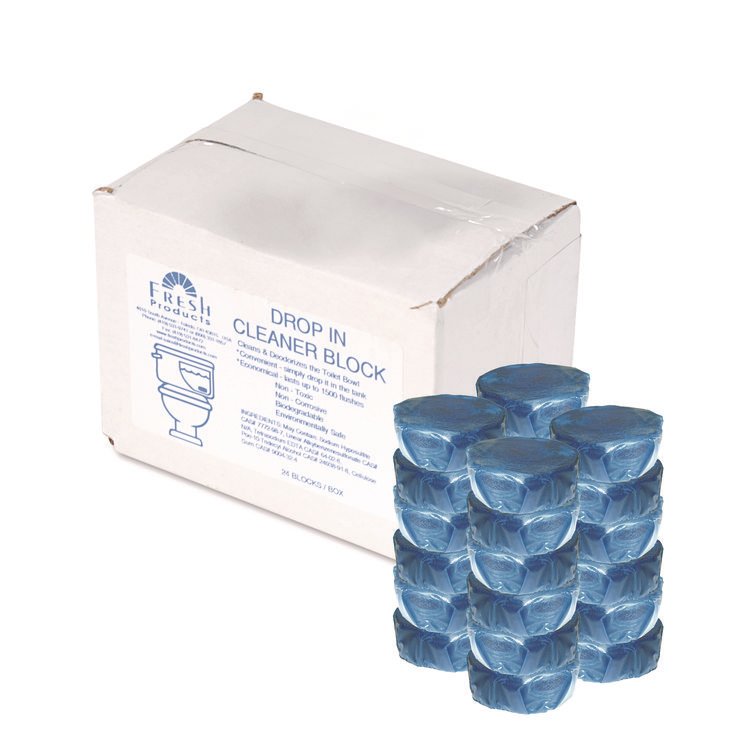Fresh Products Drop-In Tank Non-Para Cleaner Block, Unscented, Blue, 24/Box (FRS24DIF)