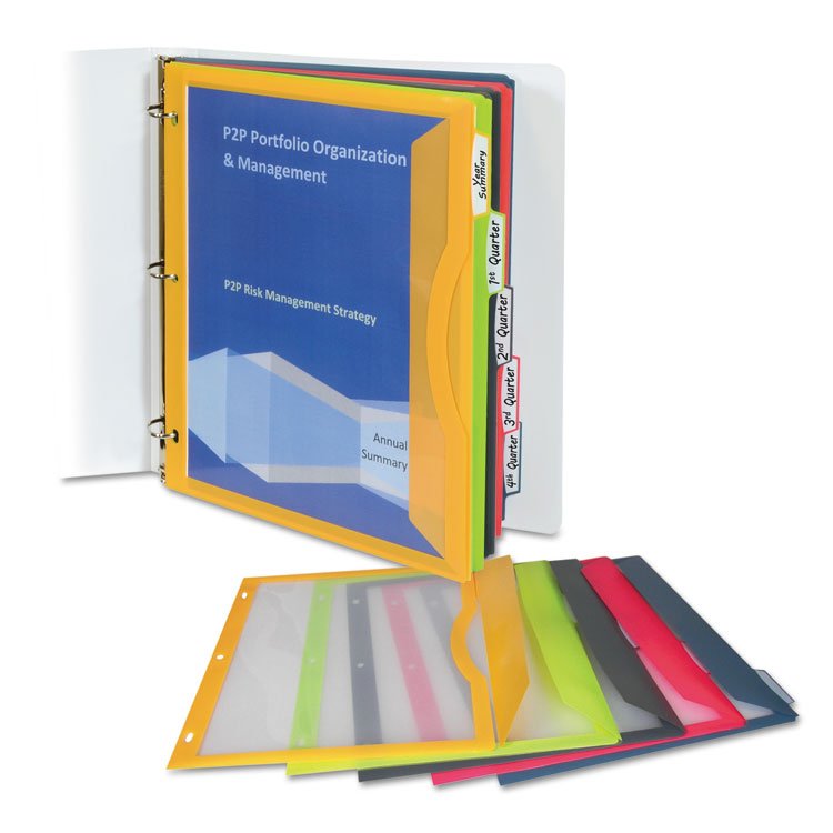 C-Line Binder Pocket With Write-On Index Tabs, 9.88 x 11.38, Assorted, 5/Set (CLI06650)