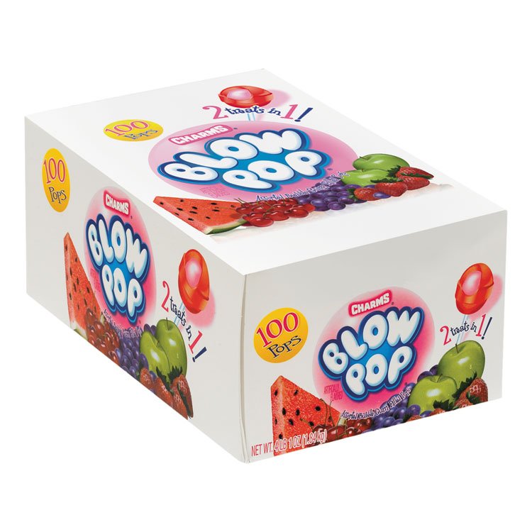 Charms Blow Pops, 0.8 oz, Assorted Fruity Flavors, 100/Box (TOO1034885)