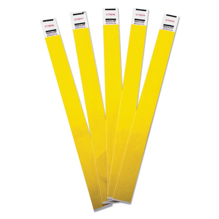Advantus Crowd Management Wristbands, Sequentially Numbered, 9.75" x 0.75", Yellow, 500/Pack (AVT75512)