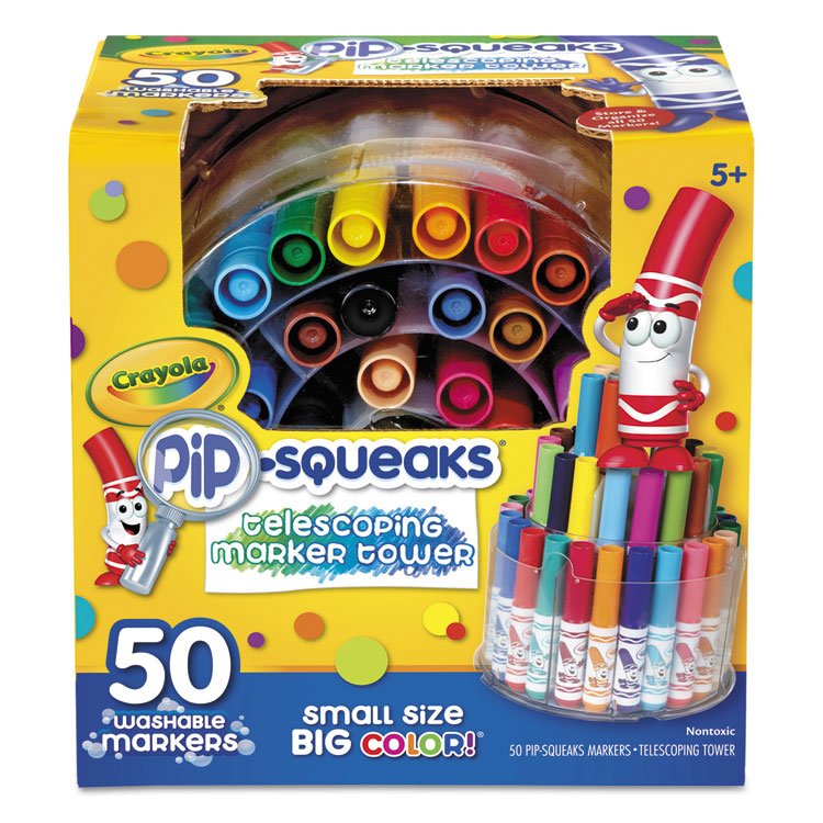 Crayola Pip-Squeaks Telescoping Marker Tower, Medium Bullet Tip, Assorted Colors, 50/Pack (CYO588750)