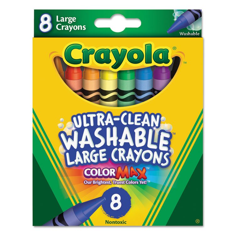 Crayola Ultra-Clean Washable Crayons, Large, 8 Colors/Box (CYO523280)