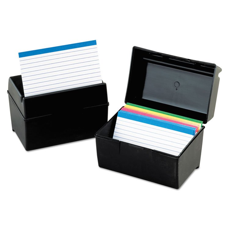 Oxford Plastic Index Card File, Holds 300 3 x 5 Cards, 5.63 x 3.63 x 3.63, Black (OXF01351)