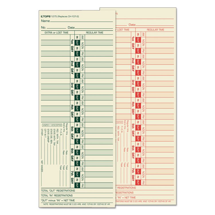 TOPS Time Clock Cards, Replacement for CH-107-2, Two Sides, 3.5 x 9, 500/Box (TOP1275)