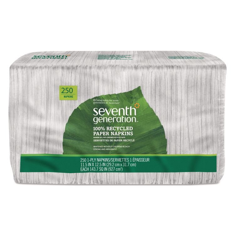 Seventh Generation 100% Recycled Napkins, 1-Ply, 11 1/2 x 12 1/2, White, 250/Pack (SEV13713PK)