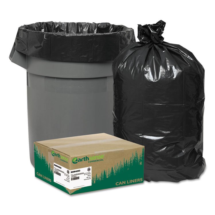 Earthsense Commercial Linear Low Density Recycled Can Liners, 33 gal, 1.65 mil, 33" x 39", Black, 10 Bags/Roll, 10 Rolls/Carton (WBIRNW4060)