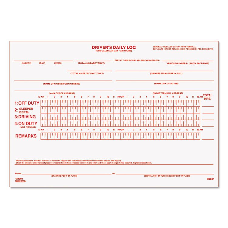 Rediform Driver's Daily Log Book with Daily Record and Hours Summary, Two-Part Carbonless, 7.88 x 5.5, 31 Forms Total (RED6K681)