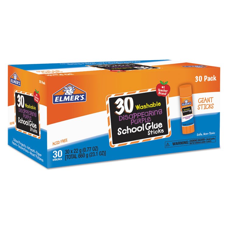 Elmer's Disappearing Purple All Purpose Glue Sticks, 0.77 oz, Dries Clear, 30/Box (EPIE605)