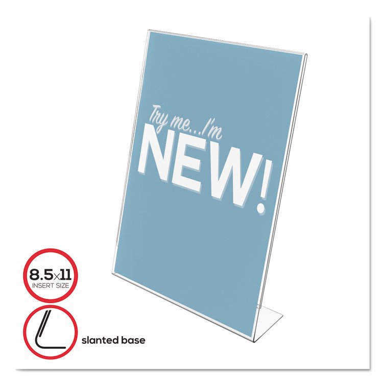 deflecto Classic Image Slanted Sign Holder, Portrait, 8.5 x 11 Insert, Clear (DEF69701)