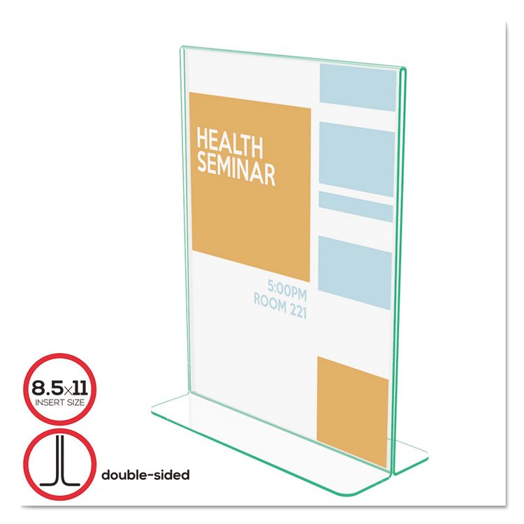 deflecto Superior Image Premium Green Edge Sign Holders, 8.5 x 11 Insert, Clear/Green (DEF5991790)