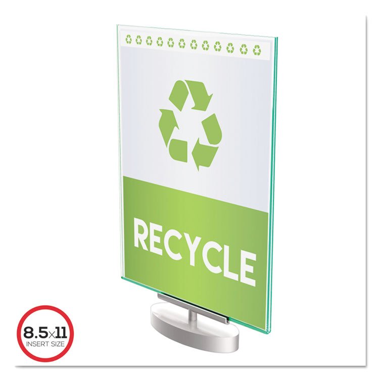 deflecto Superior Image Swivel Sign Holder w/Green Edge, 8.5 x 11 Insert, Silver Base (DEF691590)