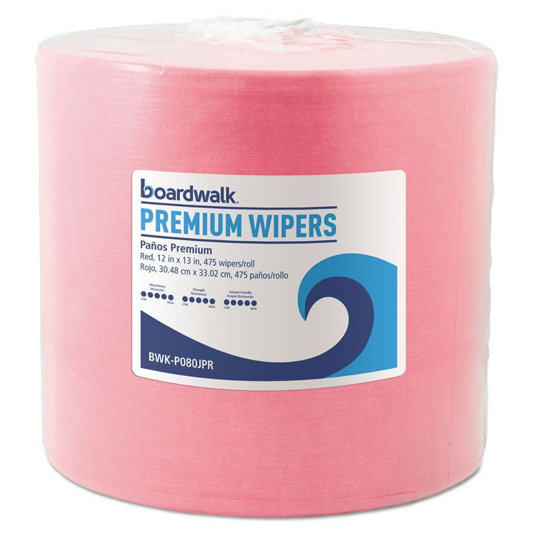 Boardwalk Hydrospun Wipers, 12 x 12, Red, 475/Roll (BWKP080JPR)