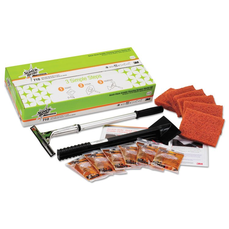 Scotch-Brite PROFESSIONAL Quick Clean Griddle Cleaning System Starter Kit, 4 x 5.24, Orange (MMM85793)